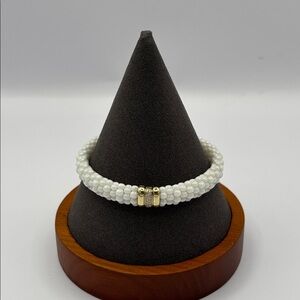LAGOS White Caviar Single Station Ceramic Gold Diamond Bracelet 9mm Sz Medium
